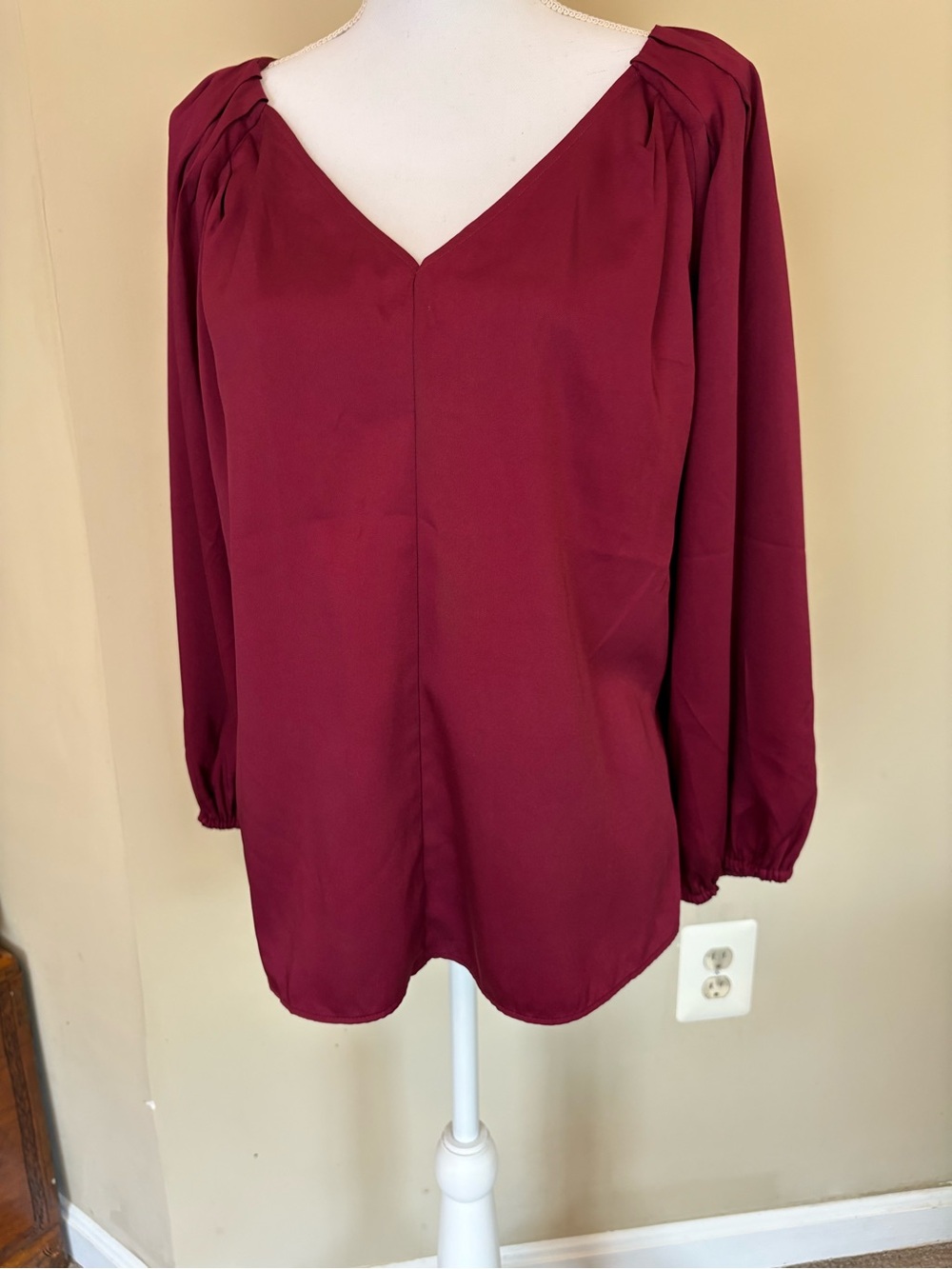 LOFT Burgundy V-Neck Long Sleeve Blouse
